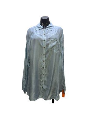 Pete & Greta Light Blue Silk Button-Up Blouse Size L